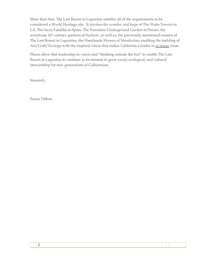Susan Tibbon Letter to Supervisor Rodoni,  March 11, 2020